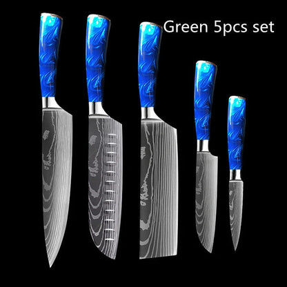 Premium 8-inch Chef Knife with elegant blue resin handle and stainless steel blade