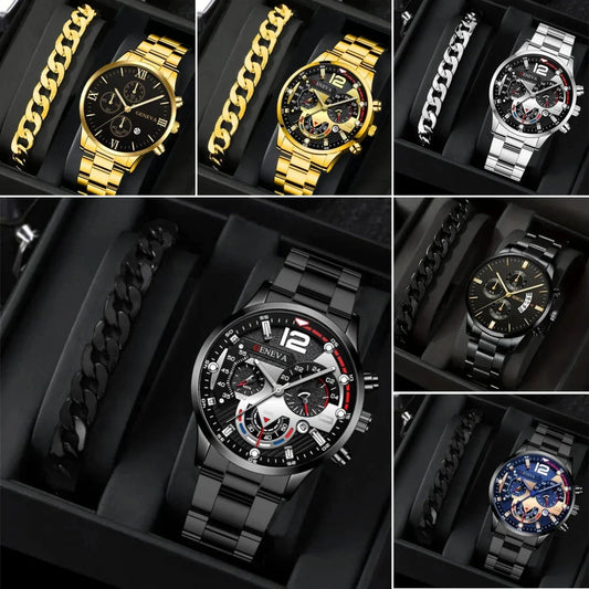 Premium stainless steel men's watch with bracelet in multiple color options