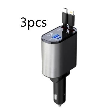 Ultra-Fast 100W Car Charger with Retractable Cable and Adjustable Connector for Rapid Smartphone, Tablet, and Laptop Charging