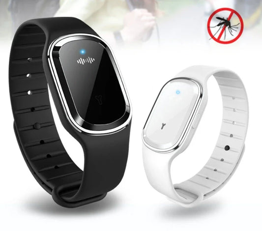 Ultrasonic mosquito repellent bracelet with sleek, waterproof design for outdoor activities