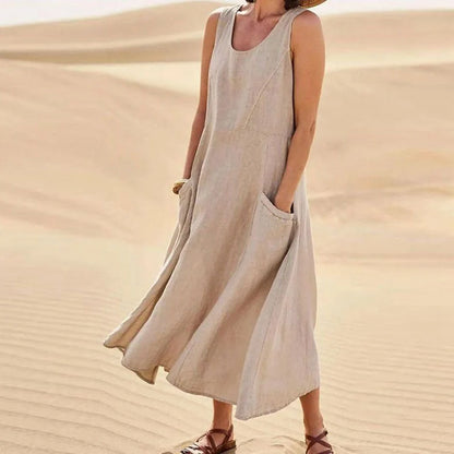 Stylish summer sleeveless long dress with pockets in various colours