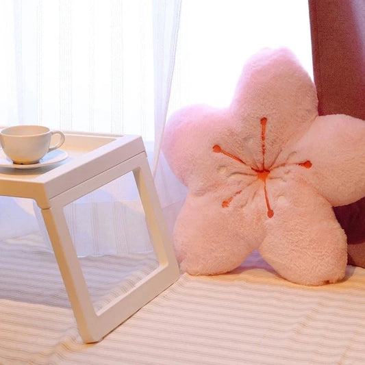 Cherry blossom plush cushion in blue, pink, or yellow for home decor