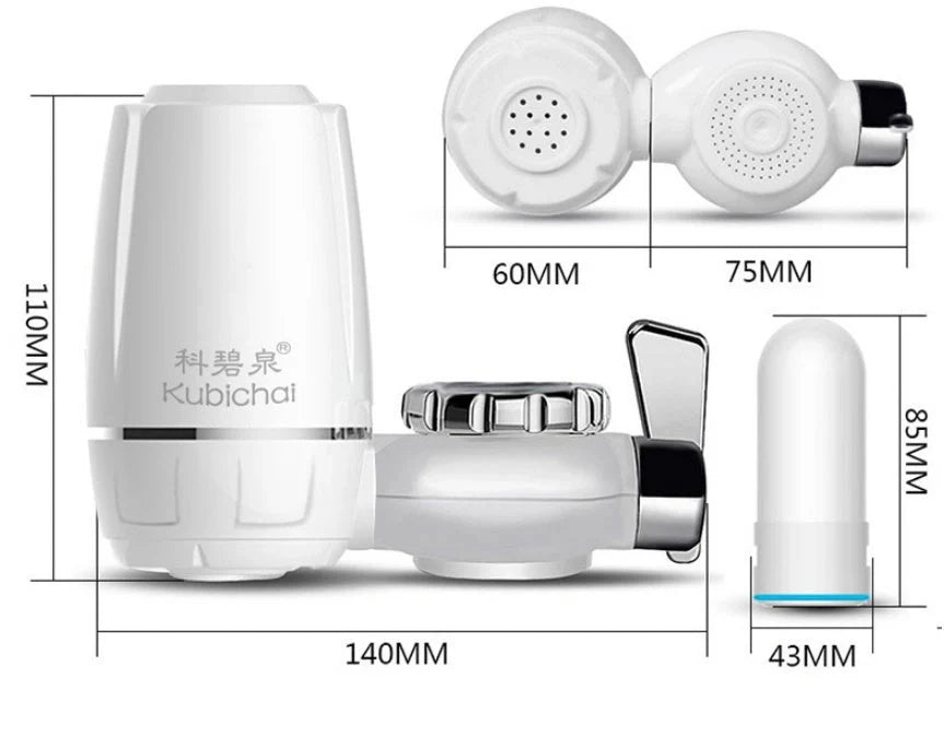 White kitchen tap water purifier with ceramic cartridge and universal adapter