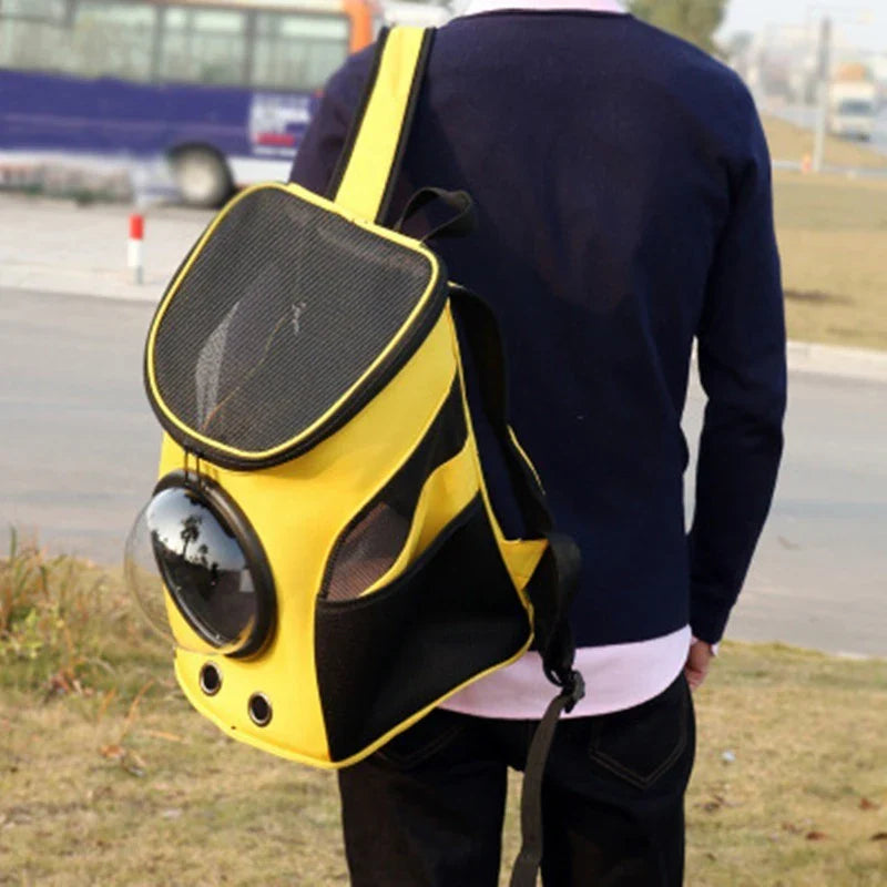 Stylish and spacious astronaut-inspired pet carrier backpack for taking cats and dogs on the go in the UK