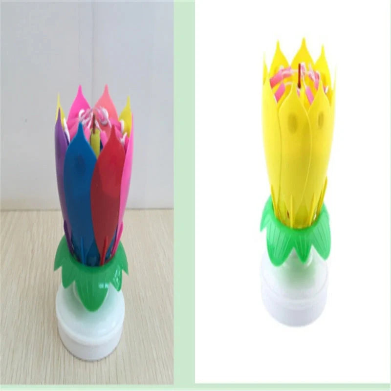 Musical Lotus Candles in various colours, showcasing the elegant lotus design and music feature