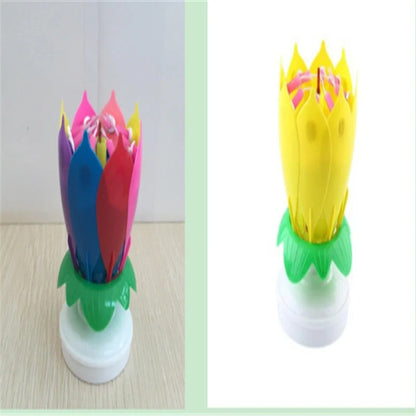 Musical Lotus Candles in various colours, showcasing the elegant lotus design and music feature