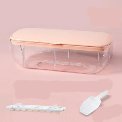 Quick demould ice cube tray set with storage box in yellow, blue, and pink