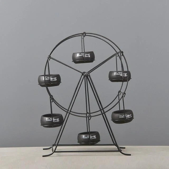 Ferris Wheel stand with 6 cement succulent plant pots for compact plant display