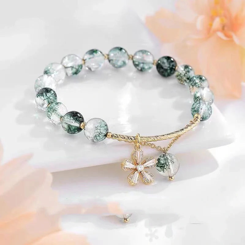 Small Design Crystal Bracelet with Green Ghost Beads, elegant and durable women's accessory