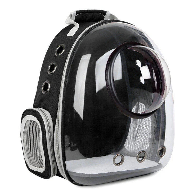 Premium transparent pet carrier backpack with side-entry door and breathable design for cats up to 12 kg