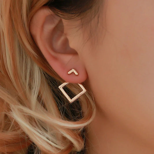 Hollow diamond square stud earrings in alloy with various finishes