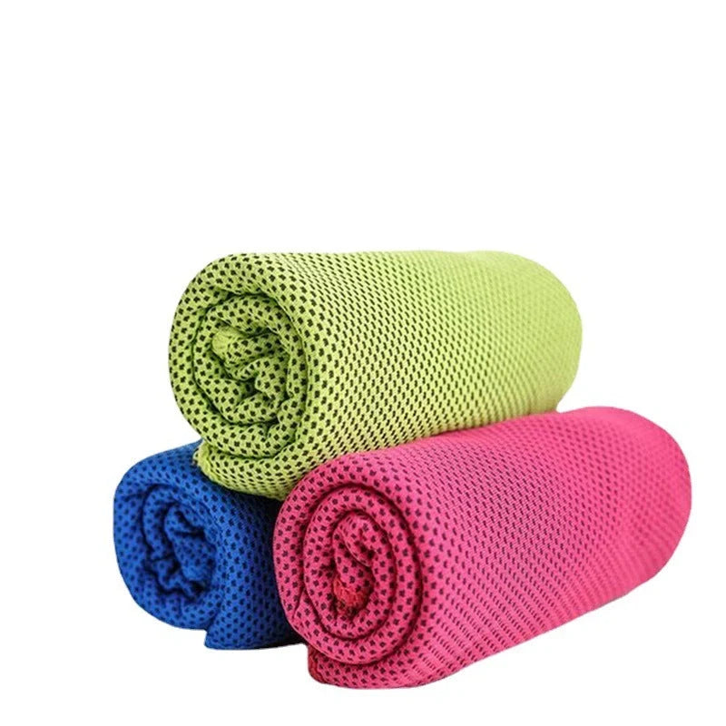 Mountaineering Cooling Towel in various vibrant colours, designed for outdoor activities and heat relief