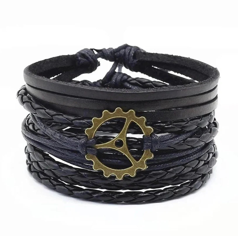 Men's genuine leather vintage braided bracelet with adjustable closure