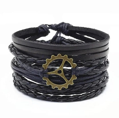 Men's genuine leather vintage braided bracelet with adjustable closure