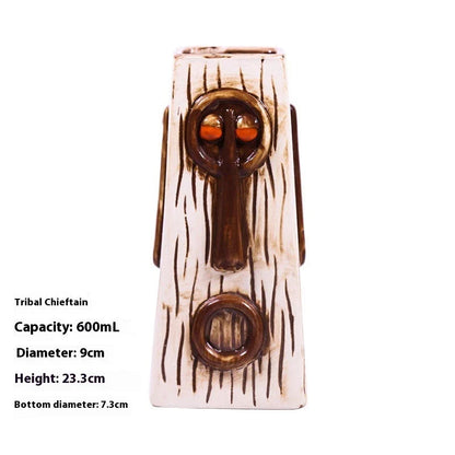 A ceramic tiki mug with a 3D decorative face, perfect for tropical cocktails, smoothies, and other chilled beverages.
