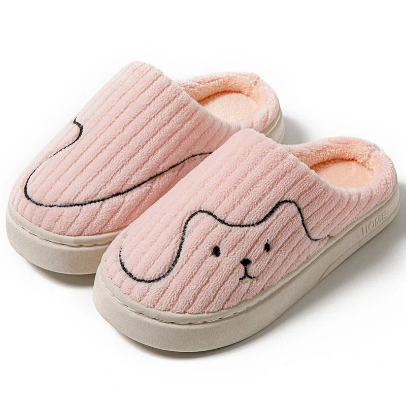 Comfy cat-themed slippers with plush material, striped pattern, and variety of color options