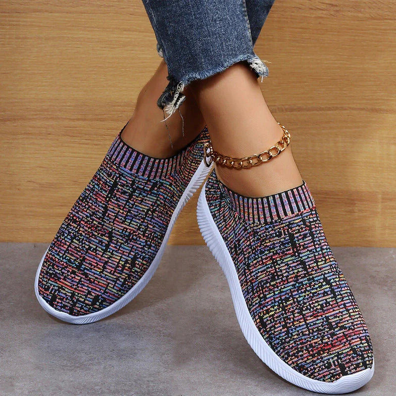 Stripe knit sock shoes in white, grey, and flower colour options