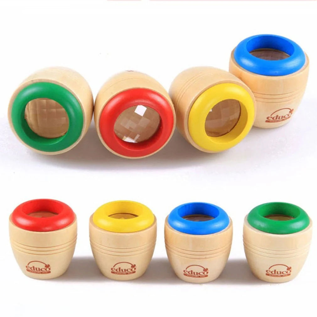 Wooden Magic Kaleidoscope toy for children with rotating patterns