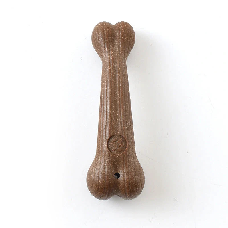 Small breed dog chew toy with dental cleaning features in antler design