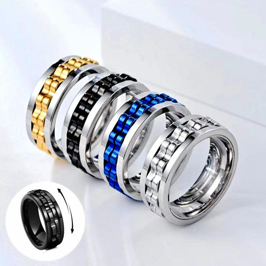 Titanium steel spinner ring with rotating gear design for anxiety relief
