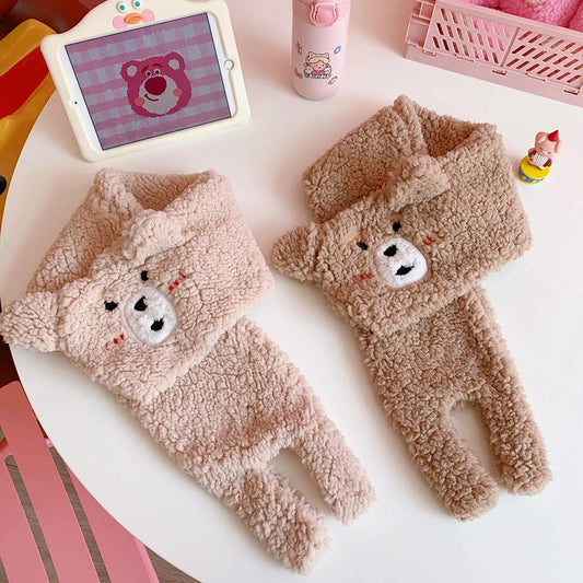 Cosy lamb's wool winter scarf with a playful bear design, available in various colours to keep you warm and stylish.