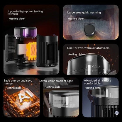 Versatile 2-in-1 portable heater and humidifier with sleek black design, suitable for use in home or office