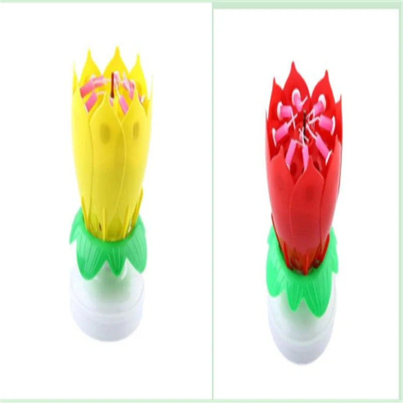 Musical Lotus Candles in various colours, showcasing the elegant lotus design and music feature