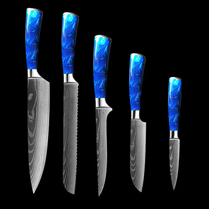 Premium 8-inch Chef Knife with elegant blue resin handle and stainless steel blade