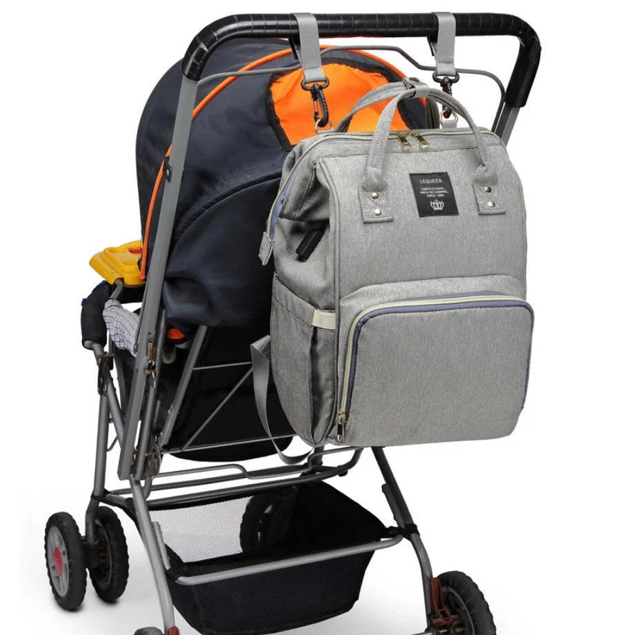 Premium mummy backpack in a range of stylish colours, featuring dedicated compartments for bottles, nappies and personal items.
