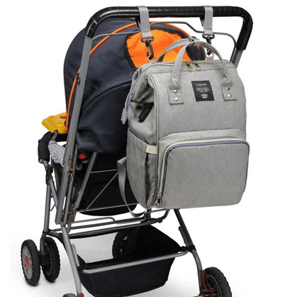 Premium mummy backpack in a range of stylish colours, featuring dedicated compartments for bottles, nappies and personal items.