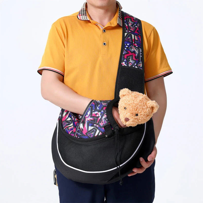 Versatile pet carrier bag in various colors, featuring adjustable drawstring closure and zipper-protected bottom for secure and comfortable pet transportation.