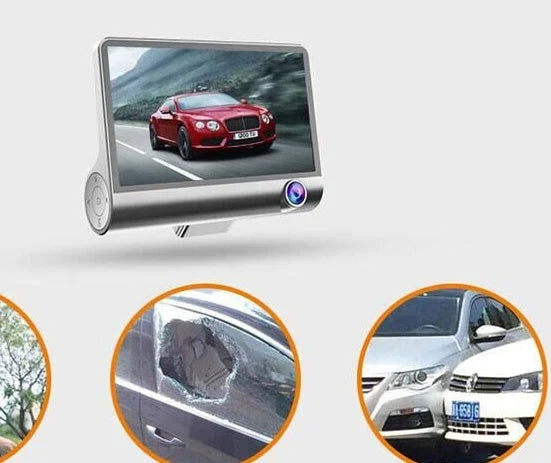 High-definition driving recorder with dual cameras, HDR and WDR support, and wide-angle lenses for comprehensive coverage