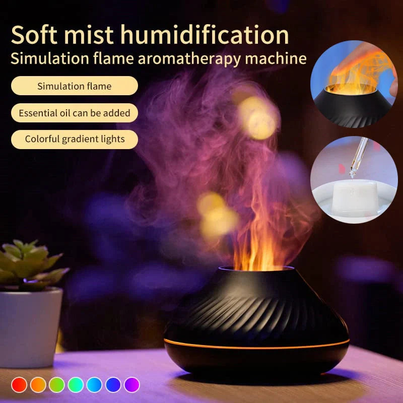 Volcanic Flame Aroma Diffuser with LED light and 130ml capacity in beige and black