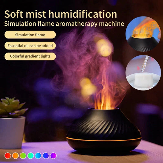 Volcanic Flame Aroma Diffuser with LED light and 130ml capacity in beige and black