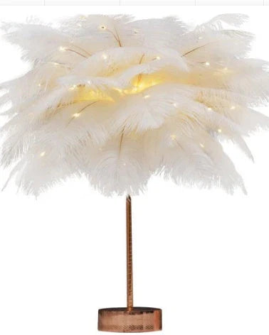 Elegant feather lamp with a vintage-inspired Scandinavian design, featuring adjustable lighting and versatile power options.