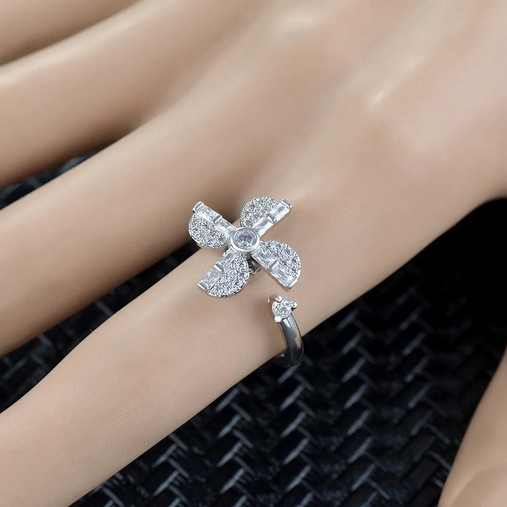 Adjustable rotatable butterfly ring for women with zircon inlay, available in multiple designs