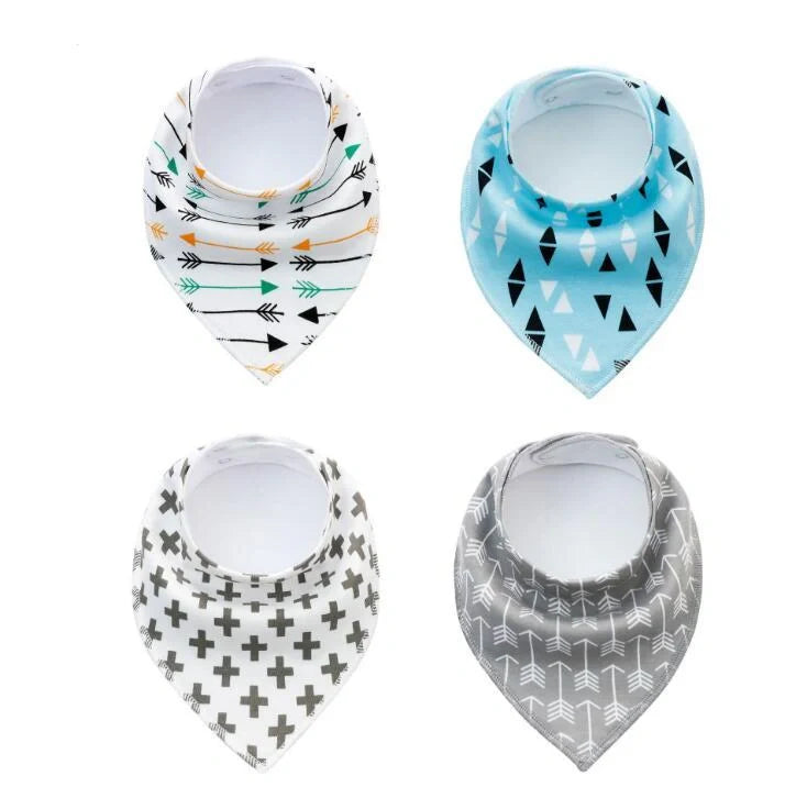 Stylish baby bibs set with arrow, wave, and triangle prints, perfect for keeping your baby clean and fashionable.