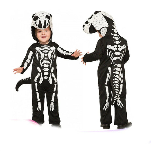 A realistic Halloween skeleton costume for children, featuring a detailed skeletal design and comfortable fit for spooky celebrations and imaginative play.
