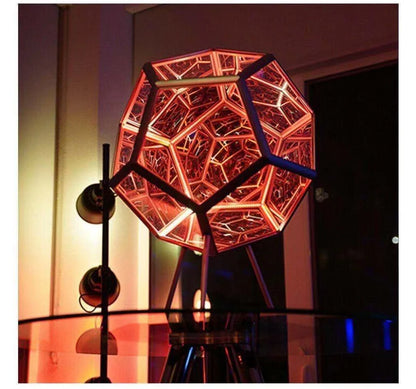 Elegant geometric colour-changing decorative lamp with glass and anodized aluminium construction