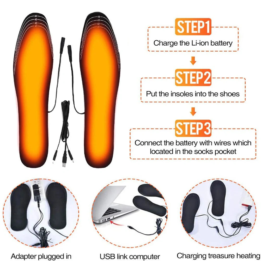 USB heated insoles for boots and sneakers with customisable fit and even heat distribution