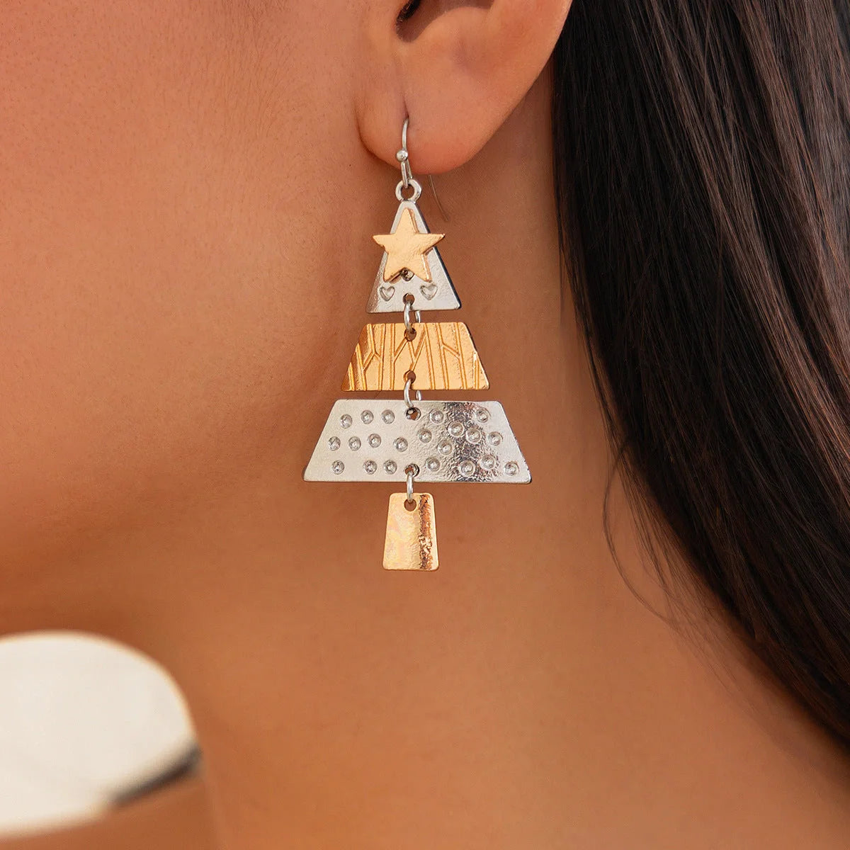 Christmas Tree Necklace and Earrings Set with unique star design