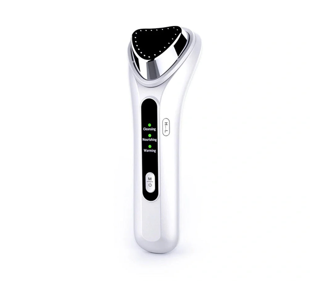 Electric Ultrasonic Facial Beauty Device in white, compact and efficient for daily skincare