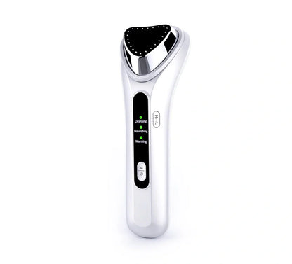 Electric Ultrasonic Facial Beauty Device in white, compact and efficient for daily skincare
