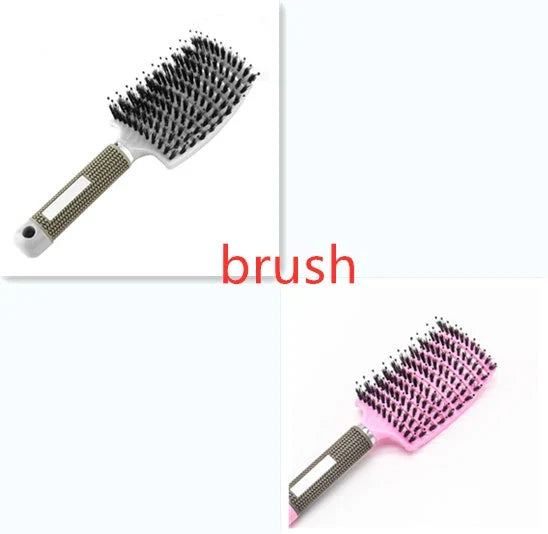 A premium hair brush with a sleek design, featuring soft bristles and a rounded massage function for healthy, detangled hair