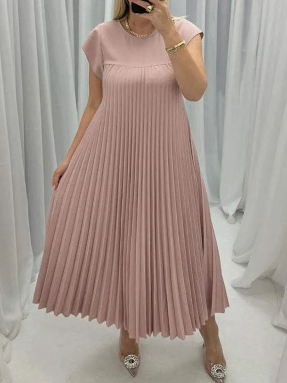 Elegant summer pleated long dress for women in various colours
