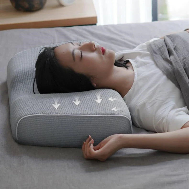Customizable memory foam pillow with adjustable loft and knitted cotton cover for neck pain relief and better sleep