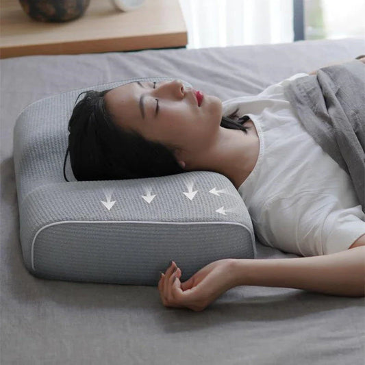 Customizable memory foam pillow with adjustable loft and knitted cotton cover for neck pain relief and better sleep