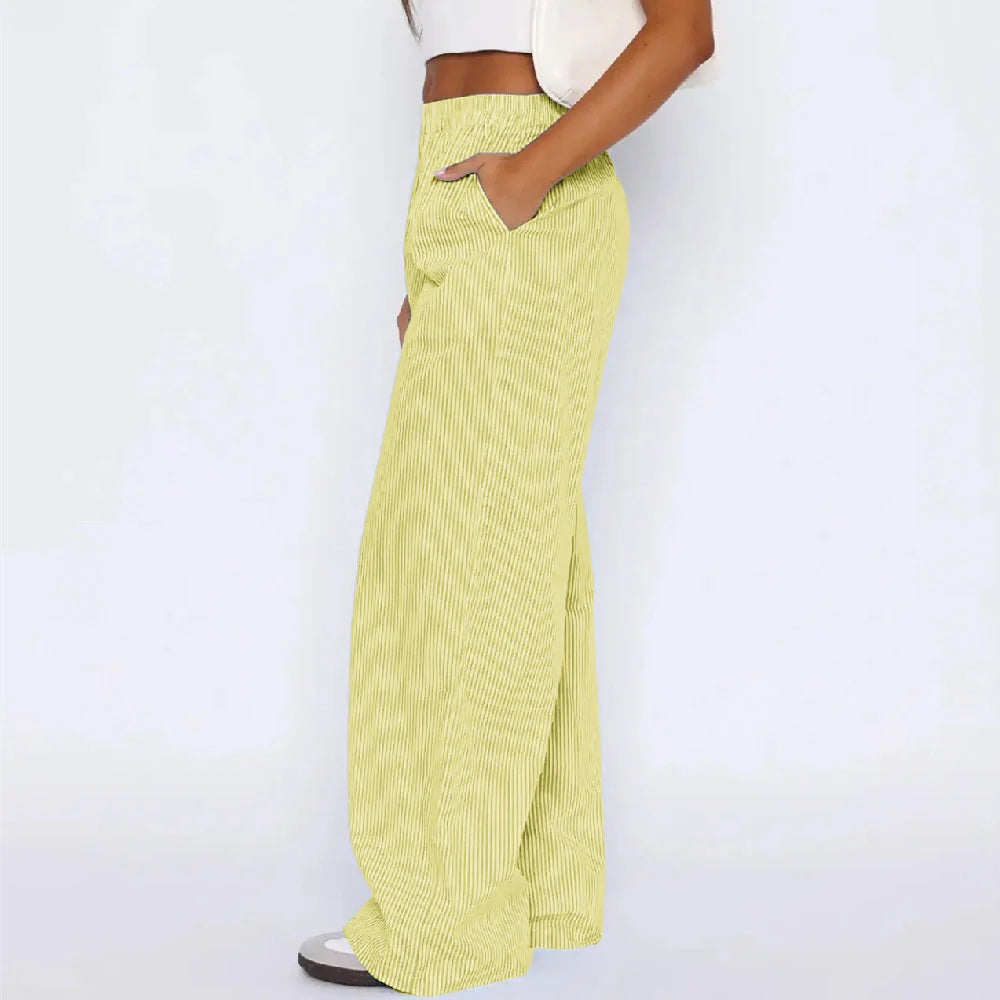 Women's wide-leg striped trousers with pockets in multiple colours