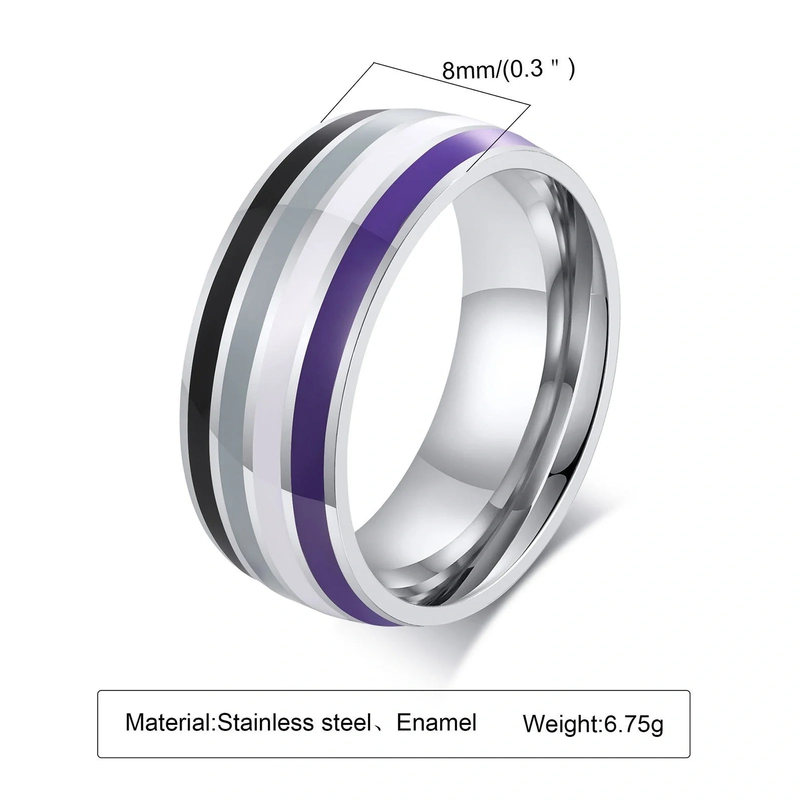 Men's titanium steel rainbow flag ring with vibrant colours, perfect for pride or travel commemoration.