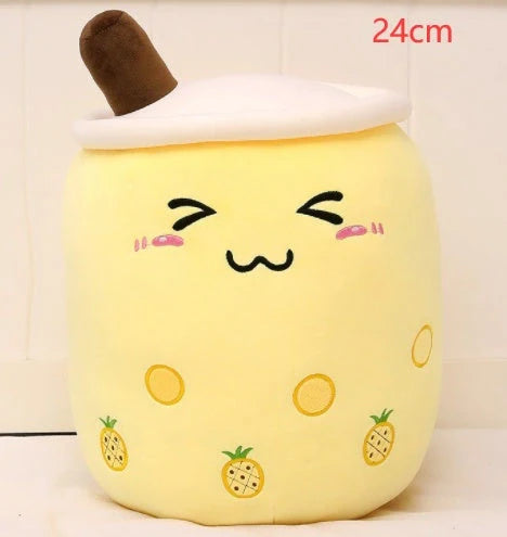 Strawberry Milk Tea Plush Boba Toy Pillow in various colours and sizes